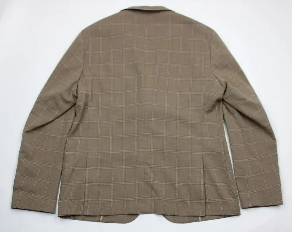Hugo Boss Hanry Blazer Mens 46 R Brown Windowpane Stretch Wool Cotton Sport Coat